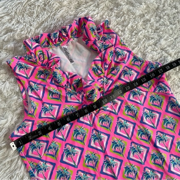 Lulu-B | Pink Tropical Palm Tree Print Ruffle Maxi Dresss - Picture 7 of 9